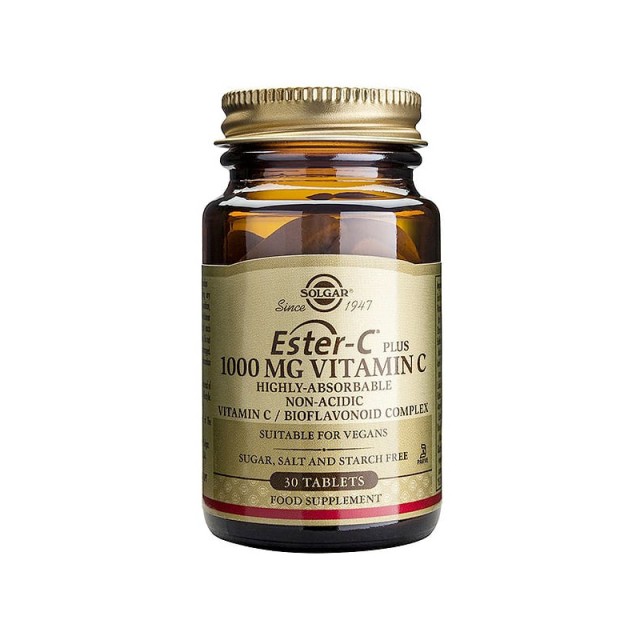 SOLGAR Ester-C 1000mg Vitamin C Συμπλήρωμα Διατροφής Βιταμίνη C για Ενίσχυση του Ανοσοποιητικού 30 Ταμπλέτες