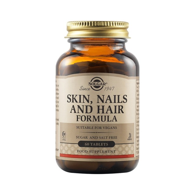 SOLGAR Skin Nails and Hair Φόρμουλα Πλούσια σε Βιταμίνες, Αμινοξέα & Μέταλλα για την Υγεία των Μαλλιών, του Δέρματος & των Νυχιών 60 Ταμπλέτες