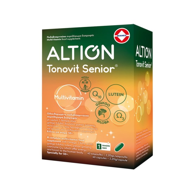 ALTION Tonovit Senior Πολυβιταμίνη με Ω-3 Λιπαρά Οξέα, Gingko Biloba για Άνω των 50 Ετών, Χωρίς Ιώδιο, 40 Μαλακές Κάψουλες