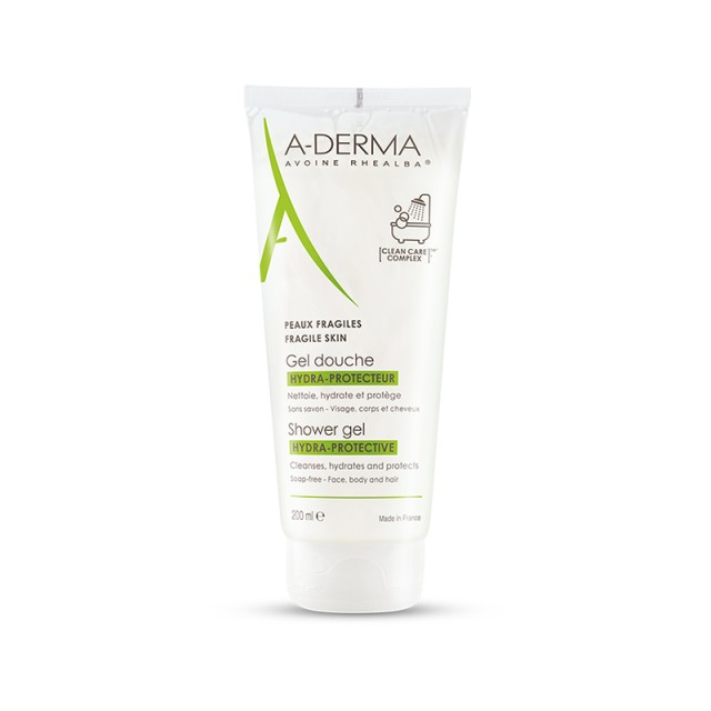 A-DERMA Shower Gel Hydra-Protective Απαλό Αφρίζον Τζελ Καθαρισμού για την Υγιεινή του Εύθραυστου Δέρματος για Όλη την Οικογένεια για Πρόσωπο & Σώμα 200ml