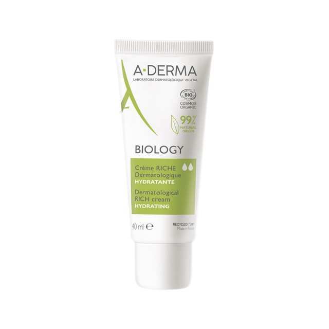 A-DERMA Biology Creme Ενυδατική Κρέμα Προσώπου - Λαιμού Πλούσιας Υφής 40ml