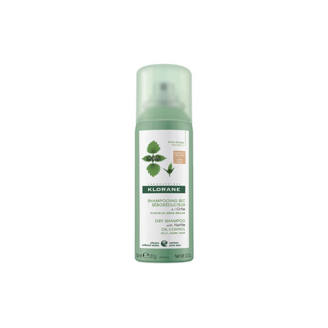 KLORANE Dry Shampoo με Τσουκνίδα για Λιπαρά Καστανά/Μαύρα Μαλλιά - Λιπαρά Σκούρα Μαλλιά 50ml
