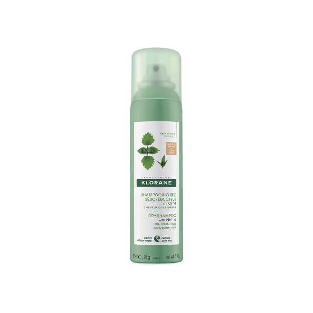 KLORANE Dry Shampoo με Τσουκνίδα για Λιπαρά Καστανά/Μαύρα Μαλλιά - Λιπαρά Σκούρα Μαλλιά 150ml