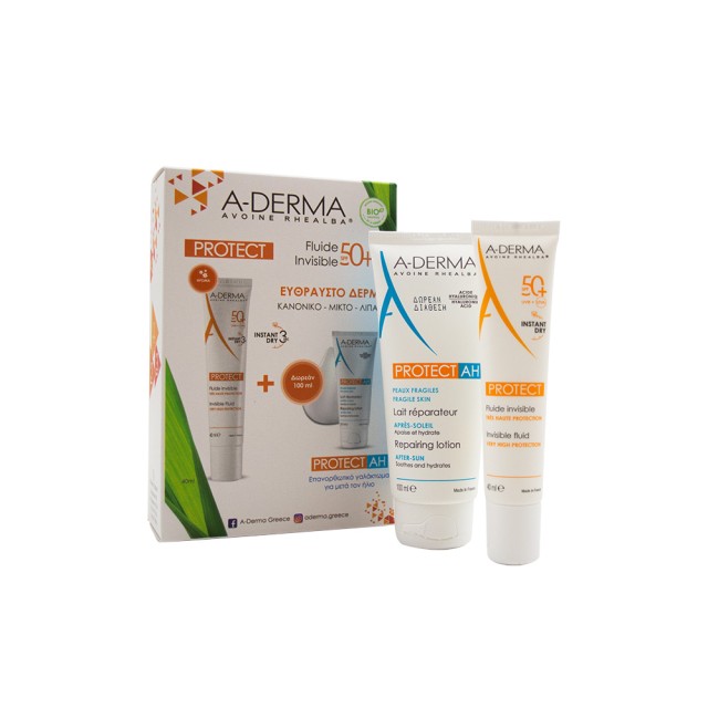A-DERMA Protect Promo Αντηλιακή Λεπτόρευστη Κρέμα Προσώπου SPF 50+ 40ml & Δώρο After Sun Protect AH 100ml