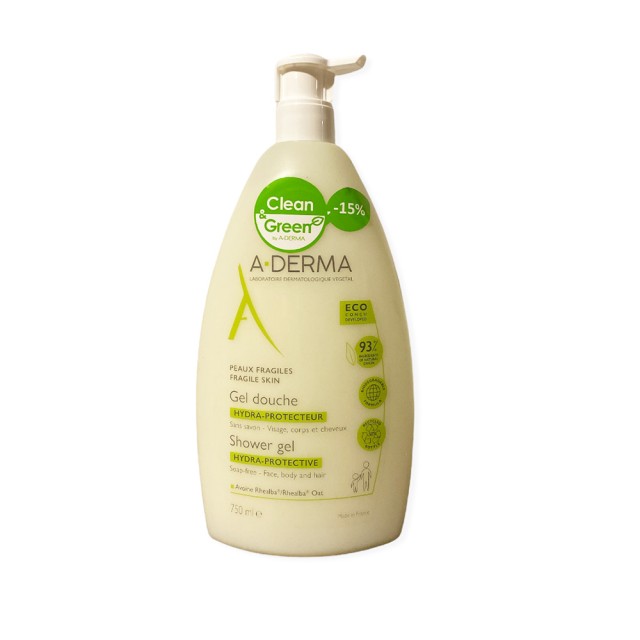 A-DERMA hydra-protective shower gel Προστατευτικό Καθαριστικό Σώματος, Μαλλιών & Προσώπου για Ευαίσθητες Επιδερμίδες 750ml