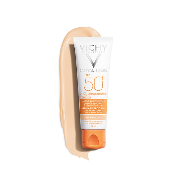 VICHY Capital Soleil Anti-Dark Spot 3In1 Spf 50+ Αντηλιακή Κρέμα Προσώπου με Χρώμα Κατά των Κηλίδων 50ml