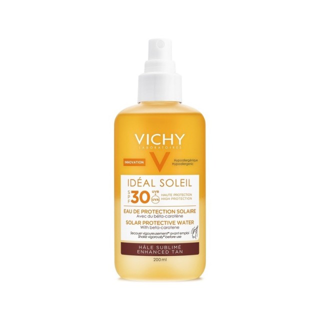 VICHY Capital Soleil Solar Protective Water Glowing Tan Spf30 Νερό Προστασίας Από τον Ήλιο με Βήτα Καροτίνη για Λαμπερό Μαύρισμα 200ml