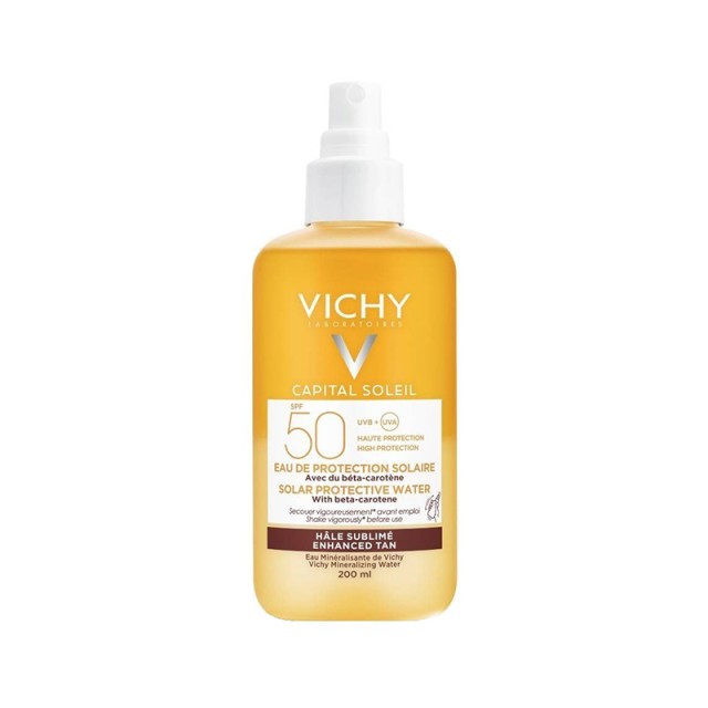 VICHY Capital Soleil Solar Protective Water Glowing Tan Spf50 Αντηλιακό Νερό Για Λαμπερό Μαύρισμα 200ml