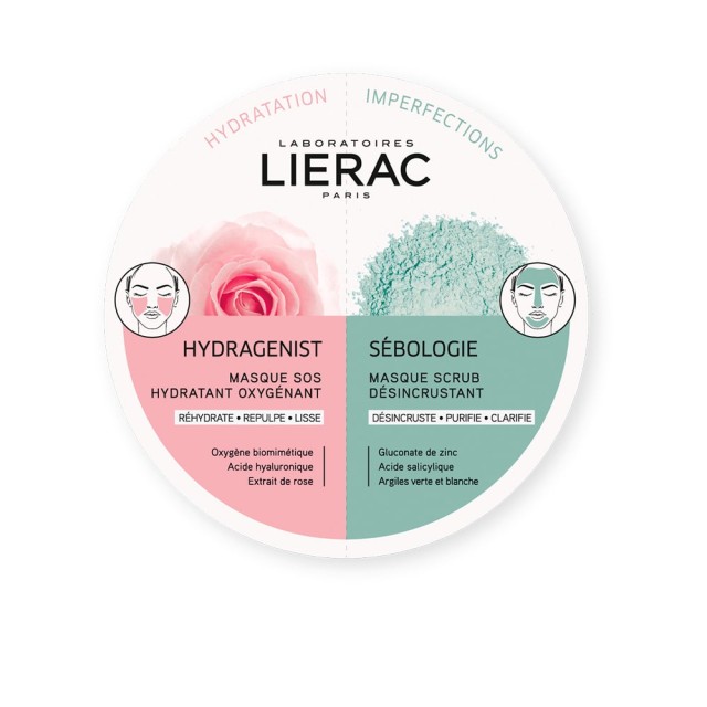 LIERAC Hydragenist & Sebologie Mask Ενυδατική & Μάσκα Απολέπισης 2x6ml