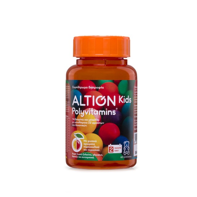 ALTION Kids Polyvitamins Παιδική Πολυβιταμίνη με Γεύση Πορτοκάλι και Κεράσι 60 Ζελεδάκια