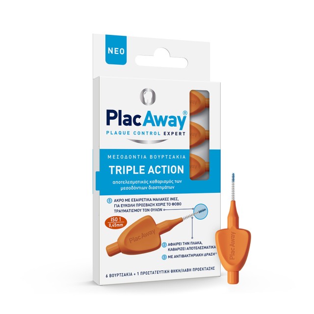 PLAC AWAY Μεσοδόντιο Βουρτσάκι Triple Action 0.45mm Πορτοκαλί 6τεμ