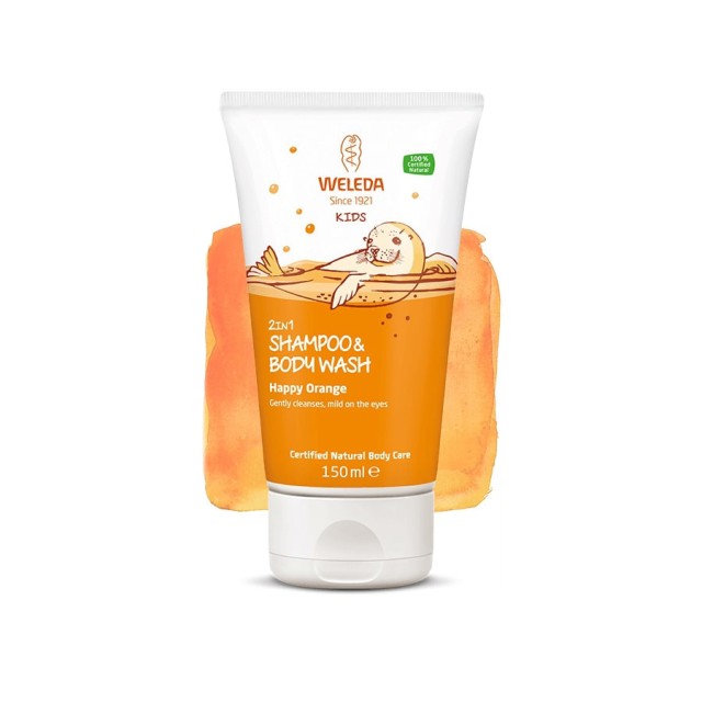 WELEDA Baby Foams & Shampoo 2 in 1Παιδικό Αφροντούς & Σαμπουάν 2 σε 1 με άρωμα Φρουτώδες Πορτοκάλι 150ml