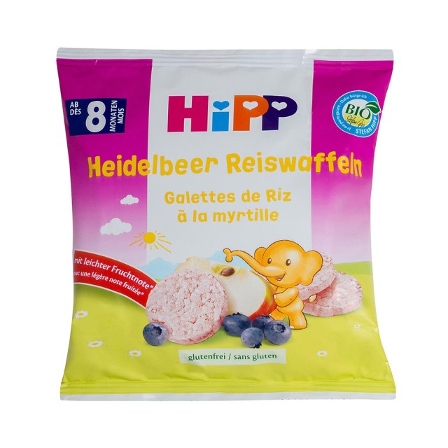 HIPP Childrens Rice Wafer Ρυζογκοφρετάκι με Γεύση Μήλο-Βατόμουρο Χωρίς Ζάχαρη Από 8+ μηνών 30gr