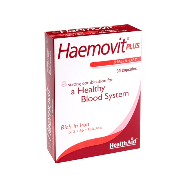 HEALTH AID Haemovit Plus - Hematopoietic Συμπλήρωμα Διατροφής με Σίδηρο, Βιταμίνη Β12, Β6 & Φυλλικό Οξύ για Ενίσχυση του Αιμοποιητικού Συστήματος 30 Κάψουλες