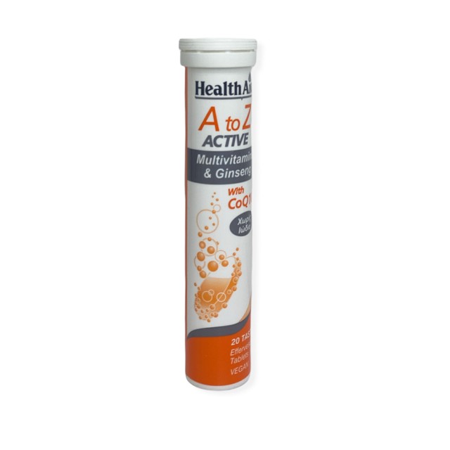 HEALTH AID Α To Ζ Active Μulti + Coq10 -Tutti Fruti Συμπλήρωμα Διατροφής με Βιταμίνες, Μέταλλα, Τζίνσενγκ & Q10 για Τόνωση & Ευεξία 20 Αναβράζουσες Ταμπλέτες