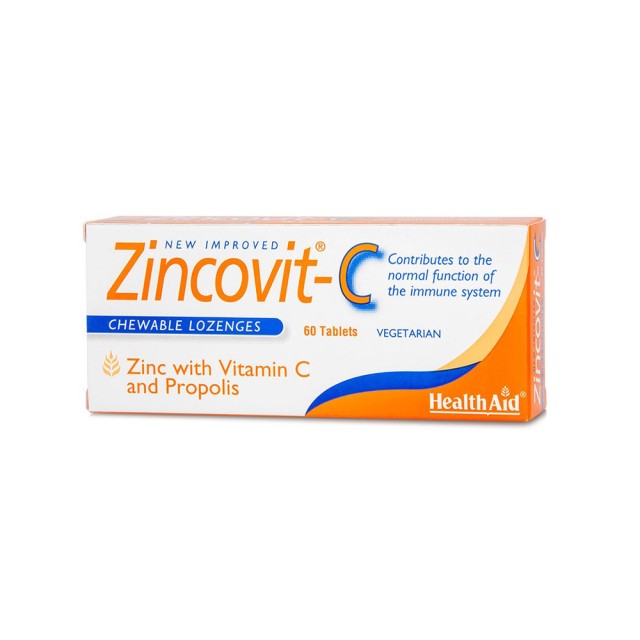 HEALTH AID Zincovit-C Ψευδάργυρος με Vitamin C και Πρόπολη 60 Μασώμενες Ταμπλέτες