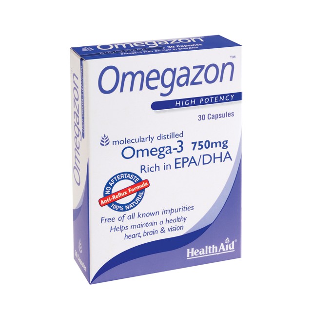 HEALTH AID Omegazon Omega-3 Συμπλήρωμα Διατροφής με Ωμέγα-3 Λιπαρά Οξέα για Καλή Λειτουργία της Καρδιάς & του Κυκλοφορικού 750mg 30 Κάψουλες