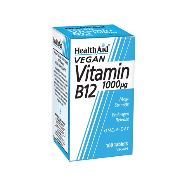 HEALTH AID Vitamin Β12 Cobalamin 1000Μg Συμπλήρωμα Διατροφής Βραδείας Αποδέσμευσης με Βιταμίνη Β12 για Τόνωση και Αντοχή 100 Ταμπλέτες