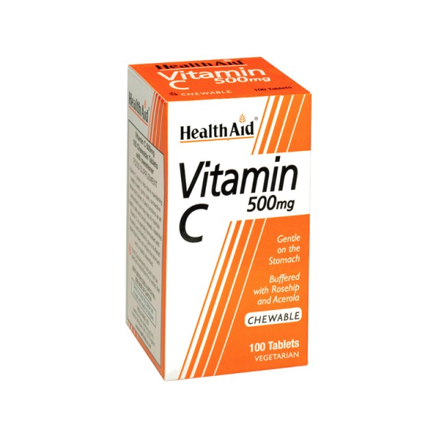 HEALTH AID Vitamin C 500mg Συμπλήρωμα Διατροφής με Βιταμίνη C για Ενίσχυση του Ανοσοποιητικού με Γεύση Πορτοκάλι 100 Μασώμενες Ταμπλέτες