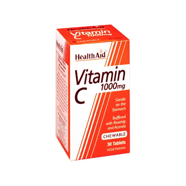 HEALTH AID Vitamin C 1000mg Συμπλήρωμα Διατροφής Μασώμενη Βιταμίνη C για Τόνωση, Ενίσχυση Ανοσοποιητικού Συστήματος & Πρόληψη Κρυολογήματος 30 μασώμενες ταμπλέτες