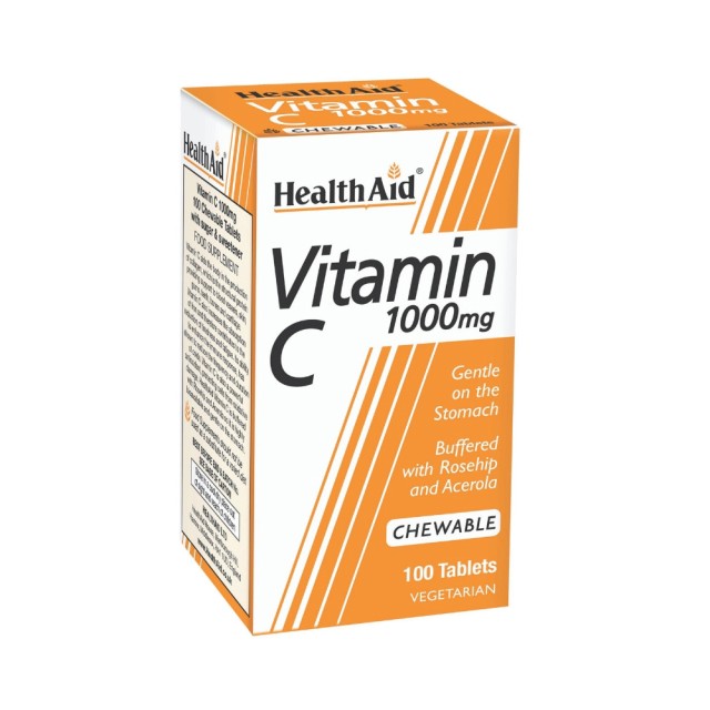 HEALTH AID Vitamin C 1000mg Συμπλήρωμα Διατροφής με Βιταμίνη C για Ενίσχυση του Ανοσοποιητικού με Γεύση Πορτοκάλι 100 Μασώμενες Ταμπλέτες