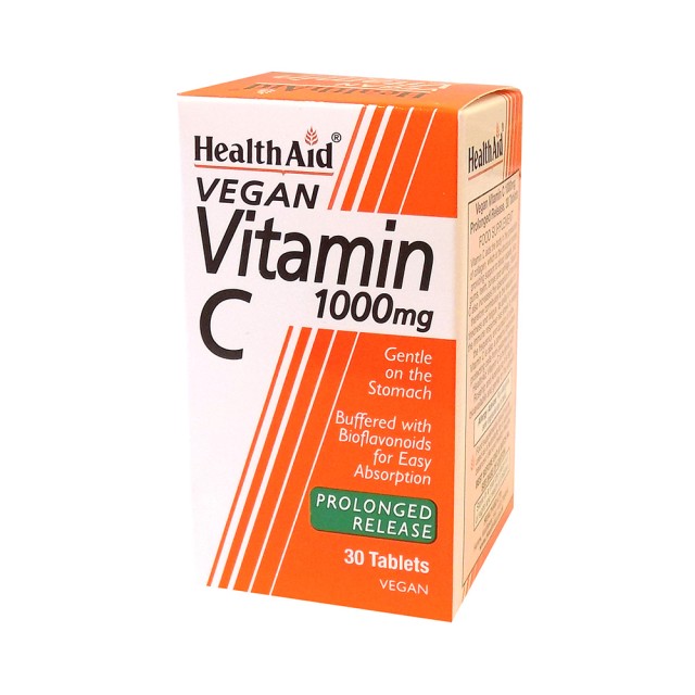 HEALTH AID Vitamin C 1000mg Συμπλήρωμα Διατροφής Μασώμενη Βιταμίνη C για Τόνωση, Ενίσχυση Ανοσοποιητικού Συστήματος & Πρόληψη Κρυολογήματος 30 ταμπλέτες Βραδείας Αποδέσμευσης