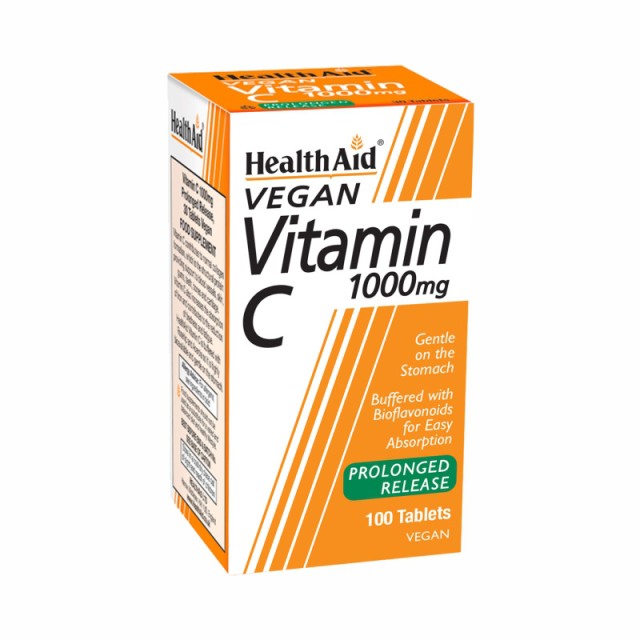 HEALTH AID Vitamin C 1000mg Συμπλήρωμα Διατροφής Μασώμενη Βιταμίνη C για Τόνωση, Ενίσχυση Ανοσοποιητικού Συστήματος & Πρόληψη Κρυολογήματος 100 ταμπλέτες Βραδείας Αποδέσμευσης