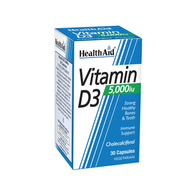 HEALTH AID Vitamin D3 5000iu Συμπλήρωμα Διατροφής για την Κάλυψη των Αναγκών σε Βιταμίνη D 30 Φυτικές Κάψουλες