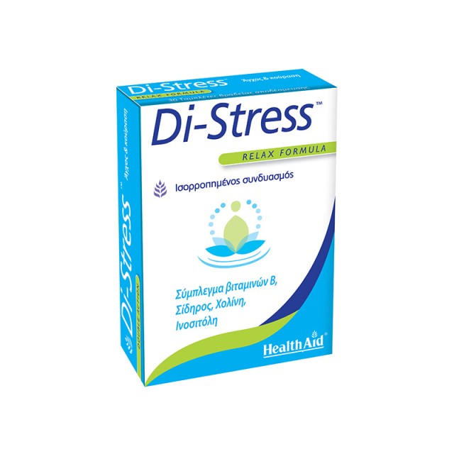 HEALTH AID Di-Stress -Anxiety & Fatigue Συμπλήρωμα Διατροφής με Σύμπλεγμα Βιταμινών Β, Βιταμίνη C, Χολίνη, Ινοσιτόλη & Σίδηρο για Πνευματική & Σωματική Ηρεμία 30 Ταμπλέτες