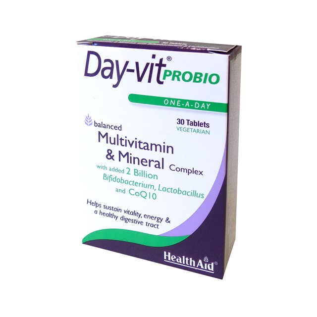 HEALTH AID Day-Vit Probio Συνδυασμός Βιταμινών, Μετάλλων, Αμινοξέων, CoQ10 & 2δις Προβιοτικών 30 Ταμπλέτες