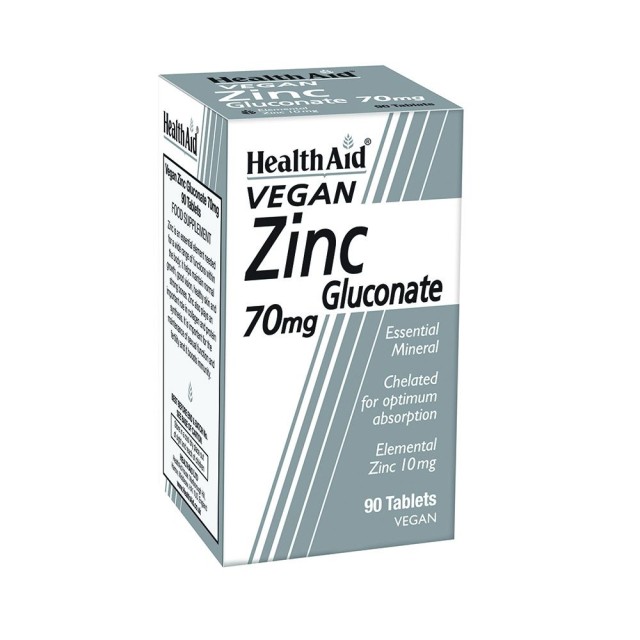 HEALTH AID Zinc Gluconate 70Mg Συμπλήρωμα Διατροφής Ψευδαργύρου για Τόνωση Ανοσοποιητικού 90 Ταμπλέτες