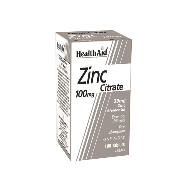 HEALTH AID Zinc Citrate 100Mg Συμπλήρωμα Διατροφής Με Ψευδάργυρο Για Τη Φυσιολογική Λειτουργία Του Ανοσοποιητικο 100 Ταμπλέτες