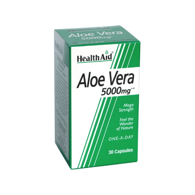HEALTH AID Aloe Vera 5000mg Συμπλήρωμα Διατροφής με Αλόη για Φυσική Αποτοξίνωση & Απορρόφηση Πρωτεϊνών 30 Kάψουλες