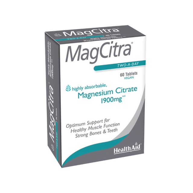HEALTH AID Mag Citra - Magnesium Citrate 1900Mg Συμπλήρωμα Διατροφής με Μαγνήσιο Κιτρικό για Υποστήριξη του Νευρικού & Μυικού Συστήματος 60 Ταμπλέτες