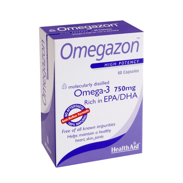HEALTH AID Omegazon Omega-3 Συμπλήρωμα Διατροφής με Ωμέγα-3 Λιπαρά Οξέα για Καλή Λειτουργία της Καρδιάς & του Κυκλοφορικού 750mg 60 Κάψουλες