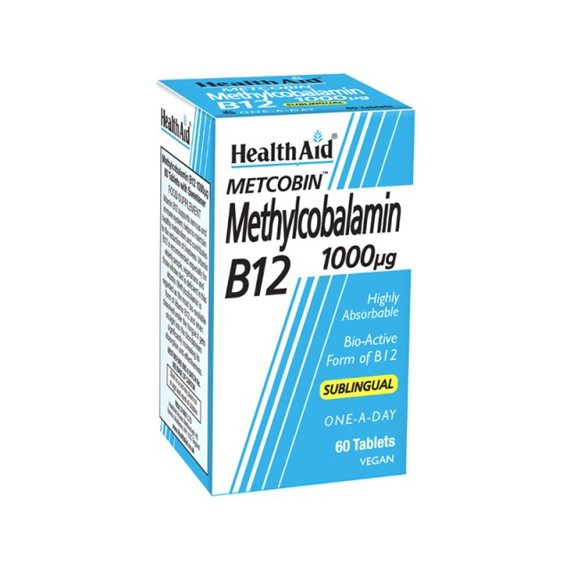 HEALTH AID Metcobin B12 Methylcobalamin Sublingual Συμπλήρωμα Διατροφής με Μεθυλκοβαλαμίνη για Φυσιολογικό Σχηματισμό Ερυθρών Αιμοσφαιρίων, Μείωση της Κούρασης & Υγιή Μεταβολισμό 60 Υπογλώσσιες Ταμπλέτες