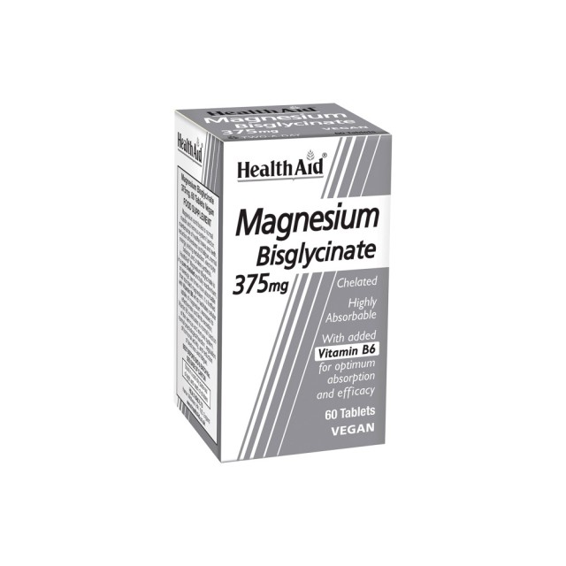HEALTH AID Magnesium Bisglycinate 375Mg Συμπλήρωμα Διατροφής με Μαγνήσιο & Βιταμίνη Β6 για Υγιές Κυκλοφορικό & Μυικό Σύστημα 60 Ταμπλέτες