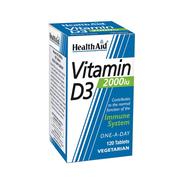 HEALTH AID Vitamin D3 2000Iu Συμπλήρωμα Διατροφής Για Σωστή Λειτουργία Του Ανοσοποιητικού 120 Φυτικές Κάψουλες