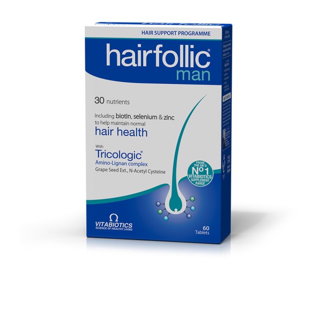 VITABIOTICS Hairfolic Man Συμπλήρωμα Διατροφής για Τριχόπτωση Ανδρών, 60 Ταμπλέτες