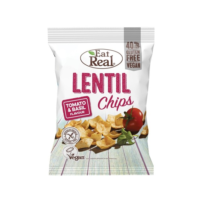 EAT REAL Chips φακής τομάτα & βασιλικός 40gr