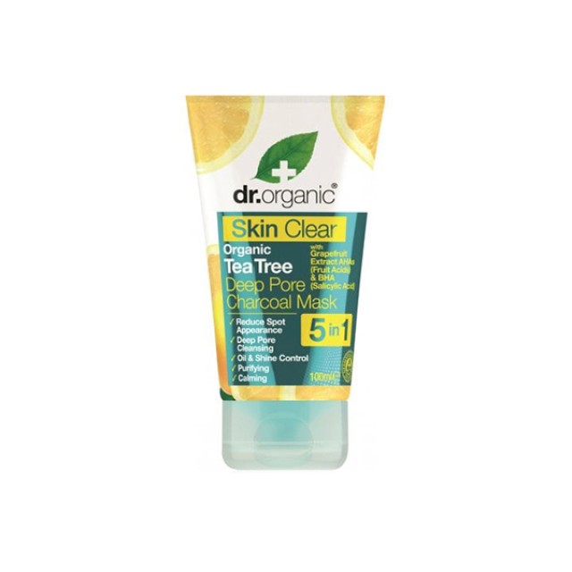 DR. ORGANIC Skin Clear Organic Tea Tree Deep Pore Charcoal Mask Μάσκα Προσώπου με Eνεργό Άνθρακα & Έλαιο Τεϊόδεντρου 100ml