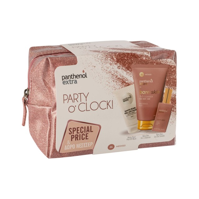 PANTHENOL EXTRA Party O’Clock - Bare Skin 3 in 1 Cleanser Αφρόλουτρο-Σαμπουάν 200ml + Bare Skin Eau De Toilette Γυναικείο Άρωμα 50ml + White Pearl Peel Off Mask Μάσκα Προσώπου για Λάμψη & Αναζωογόνηση 75ml + Δώρο Νεσεσέρ