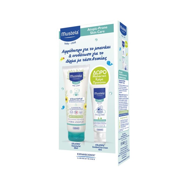 MUSTELA Promo Pack Stelatopia Cleansing Gel Αφρόντους Για Σώμα & Μαλλιά 200ml - Emmolient Face Cream Μαλακτική Κρέμα Προσώπου 40ml