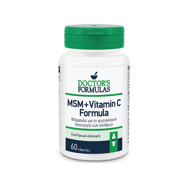 DOCTOR’S FORMULAS Msm + Vitamin CΣυμπλήρωμα Διατροφής που Συμβάλλει στον φυσιολογικό σχηματισμό του κολλαγόνου για τη φυσιολογική λειτουργία των χόνδρων 60 κάψουλες