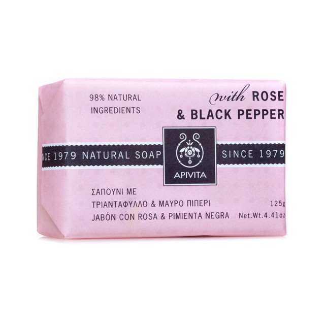 APIVITA Natural Soap Σαπούνι με Τριαντάφυλλο & Μαύρο Πιπέρι για Τοπικό πάχος & κυτταρίτιδα 125gr