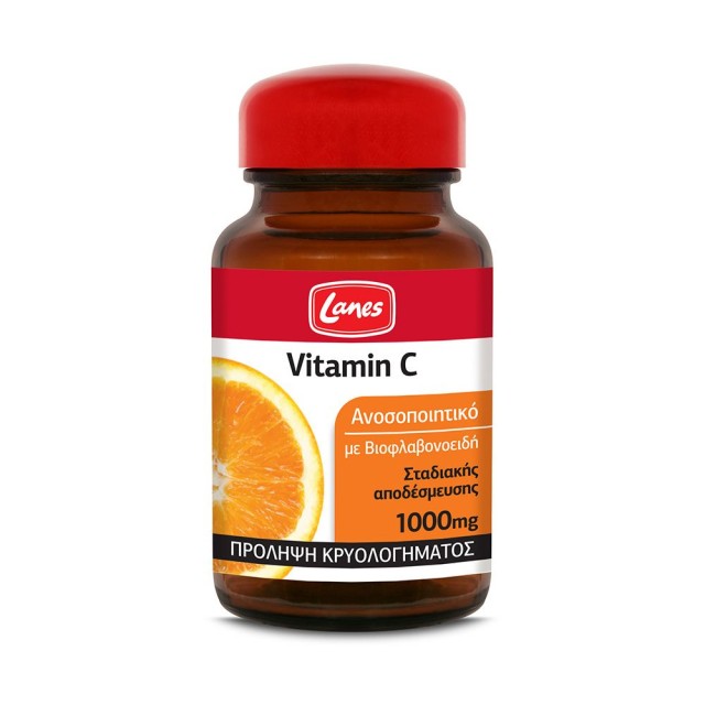LANES Βιταμίνη C 1000mg Συμπλήρωμα Διατροφής με Βιοφλαβονοειδή - Βιταμίνη C με Γεύση Πορτοκάλι 30 Ταμπλέτες