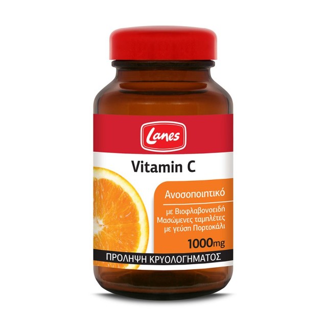 LANES Βιταμίνη C 1000mg Συμπλήρωμα Διατροφής με Βιοφλαβονοειδή - Βιταμίνη C  Γεύση Πορτοκάλι 60 Μασώμενες ταμπλέτες
