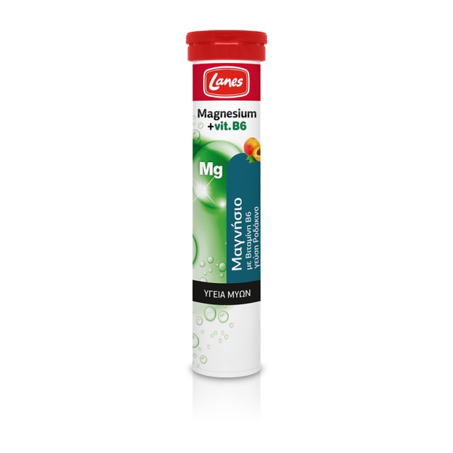 LANES Magnesium Vitamin B6 Συμπλήρωμα Διατροφής για την Υγεία των Μυών με Μαγνήσιο & Βιταμίνη B6 & Γεύση Ροδάκινο 20 Αναβράζοντα Δισκία