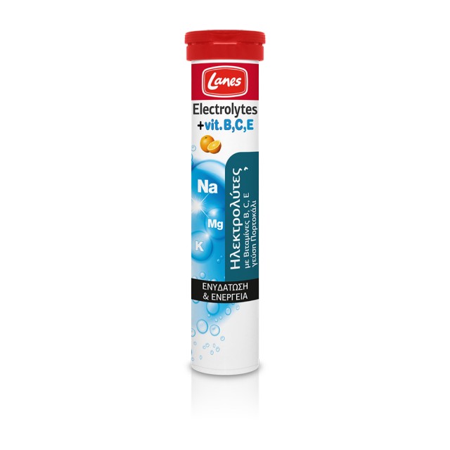 LANES Electrolytes With Vitamins B, C, E Συμπλήρωμα Διατροφής Ηλεκτρολύτες  για Ενυδάτωση & Ενέργεια με Βιταμίνες B, C & E & Γεύση Πορτοκάλι 20 Αναβράζοντα Δισκία