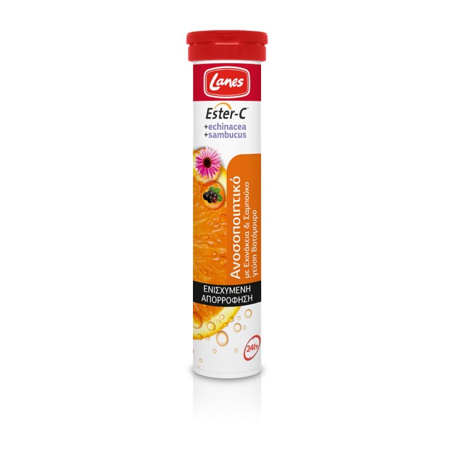 LANES Ester-C with Echinacea & Sambucus nigra - Αναβράζουσα Βιταμίνη C με Εχινάκεια & Σαμπούκο, 20 Αναβράζοντα Δισκία